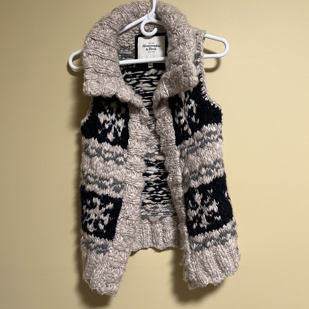 Vintage Y2K Abercrombie Wool Knit Sweater Vest Snowflake Moose Heritage Size S